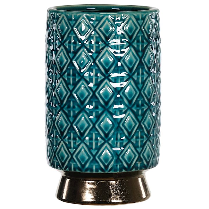 SMALL TEAL VASE WITH PATTERN 13x23cm