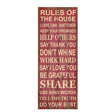 RULES OF HOUSE PLAQUE 30x80cm
