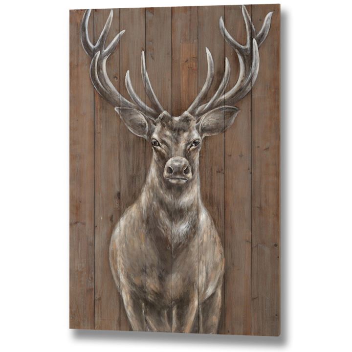 SPECIAL...HAND PTD STAG ON WOOD 80x120cm