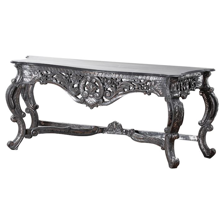 GREY WITH SILVER FOIL CARVED CONSOLE TABLE 191x60x78cm