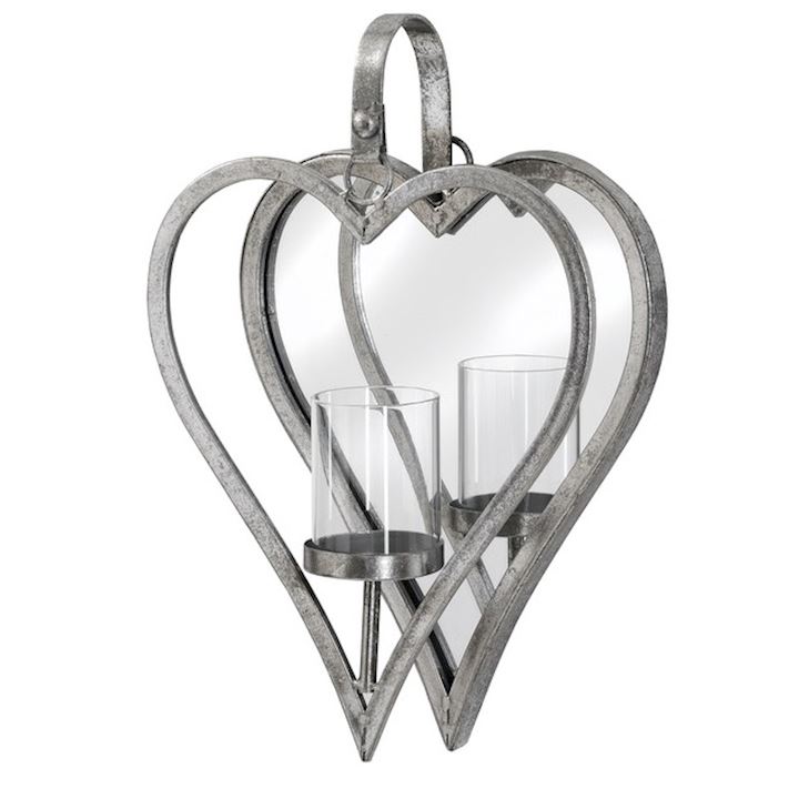 HEART MIRRORED CANDLE HOLDER 35cm