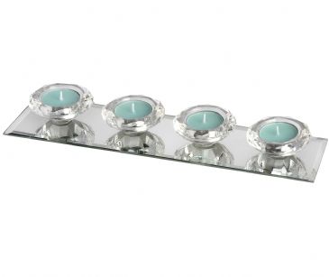 SPECIAL...4 CRYSTAL T-LITE HOLDERS/TRAY 32x8x4cm