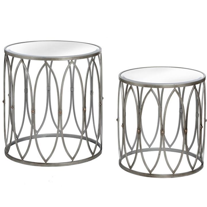 SET OF TWO ROUND SILVER TABLES