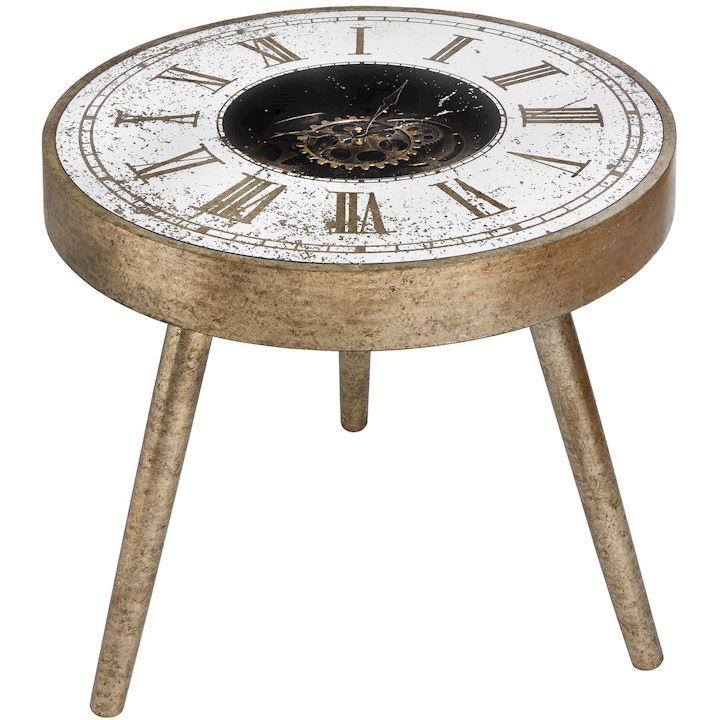 MIRRORED ROUND FRAMED CLOCK TABLE 60x60x55cm