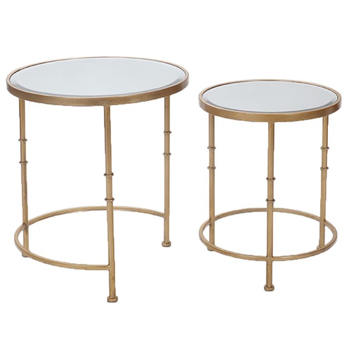 SET 2 ROUND GOLD NEST OF TABLES 54x54x62cm