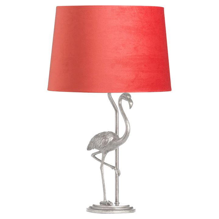 A/Q SILVER FLAMINGO LAMP WITH ROSE SHADE 64cm
