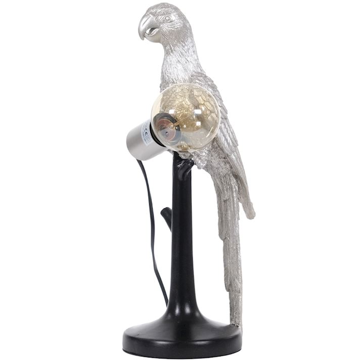 SILVER PARROT ON STAND LAMP 24x18x43cm