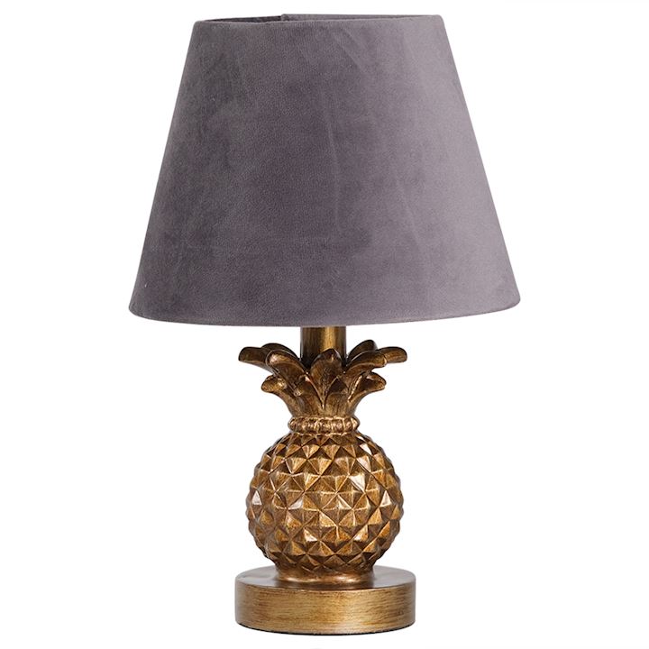 A/Q GOLD PINEAPPLE LAMP WITH GREY SHADE 34cm