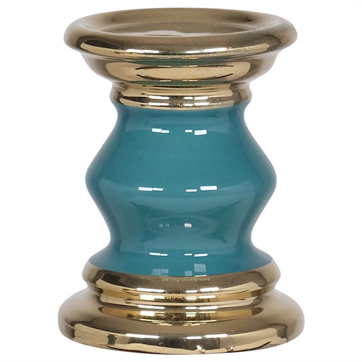 TEAL & GOLD SMALL CANDLE HOLDER 11x11x15cm