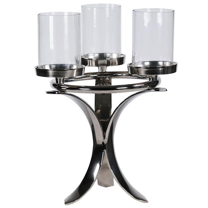 BARNA SILVER 3 WAY CANDLE HOLDER 26x26x37cm