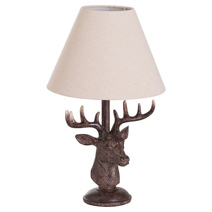 STAG HEAD TABLE LAMP WITH LINEN SHADE 28x28x48cm