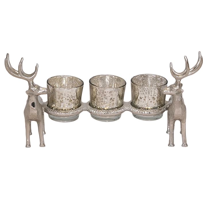 NICKLE STAG VOTIVE CANDLE HOLDER 30x7x14cm