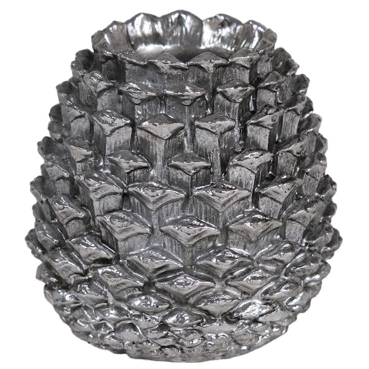 SILVER PINECONE CANDLE HOLDER 11x11x11cm