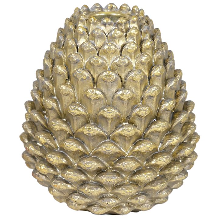 LARGE GOLD PINECONE CANDLE HOLDER 11x12x11cm