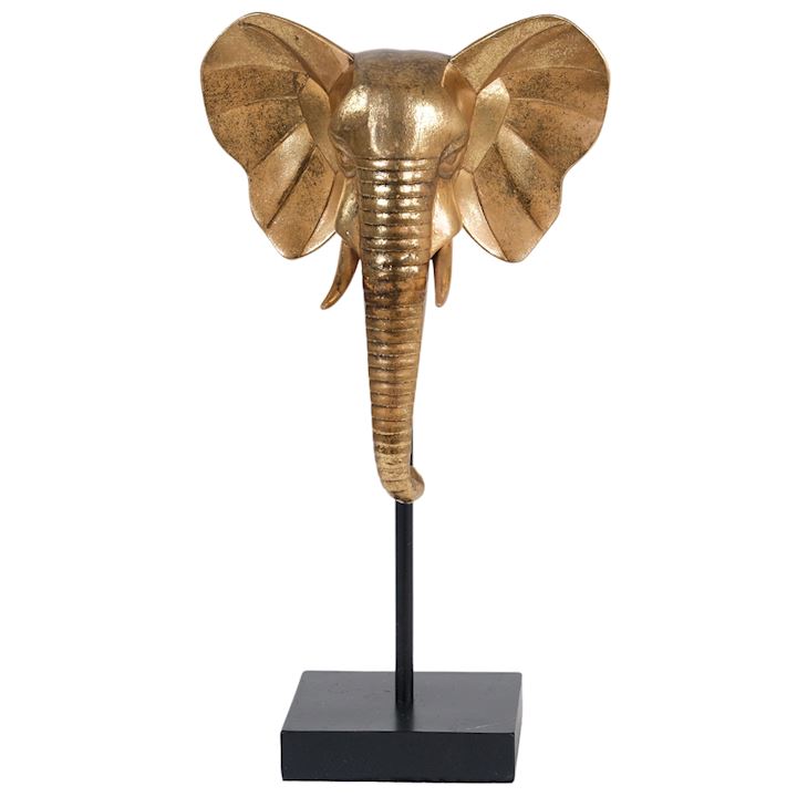 BLACK & GOLD ELEPHANT BUST ON STAND 17x13x32cm