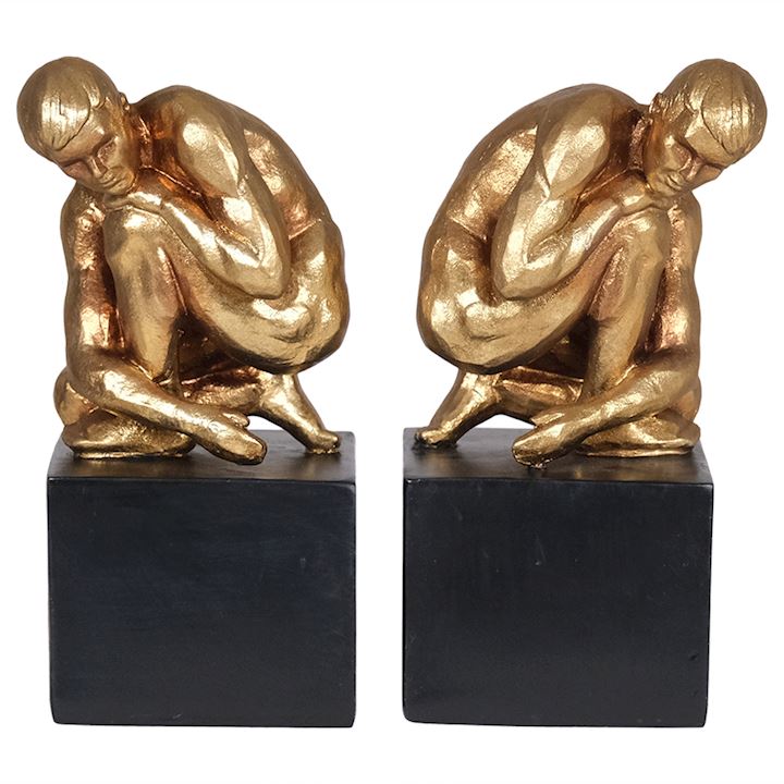 SET OF 2 GOLD BOOKENDS 11x10x20cm