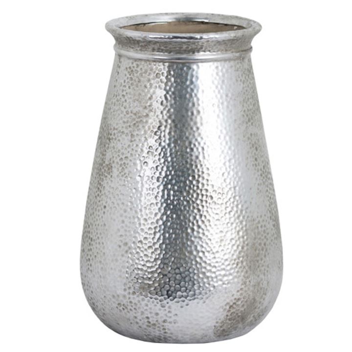 SPECIAL...A/Q SILVER HAMMERED VASE 24x36cm