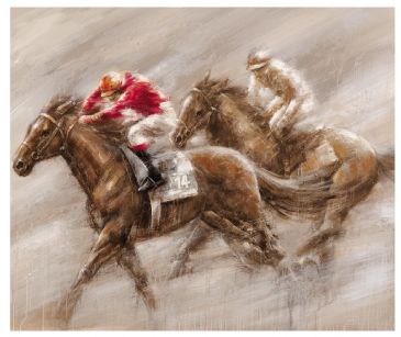 SPECIAL...HAND PTD. RACE HORSES ON CANVAS 100x80cm