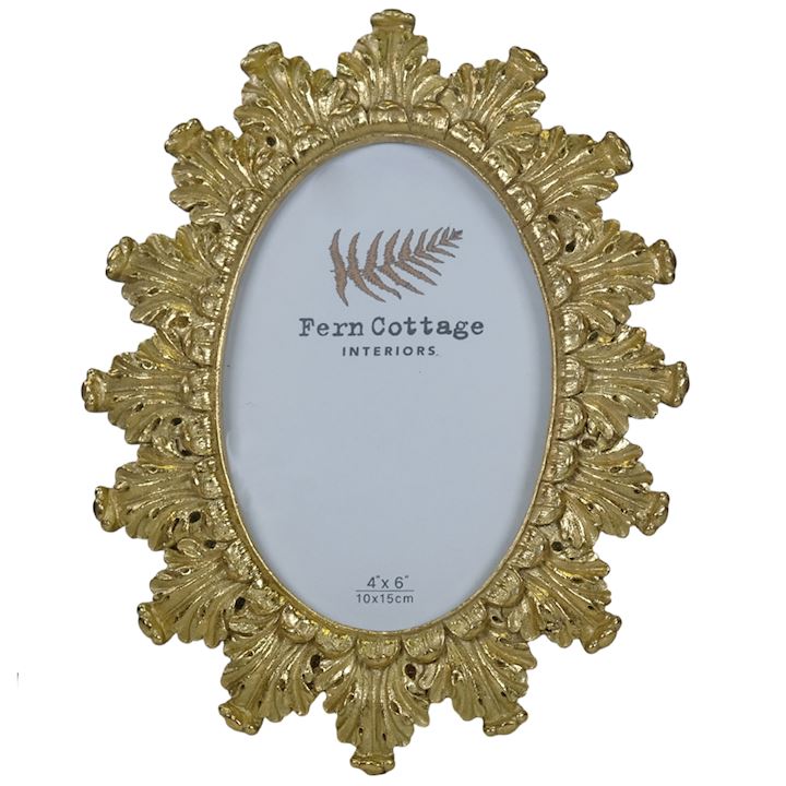 OVAL FEATHERED GOLD FRAME 4x6
