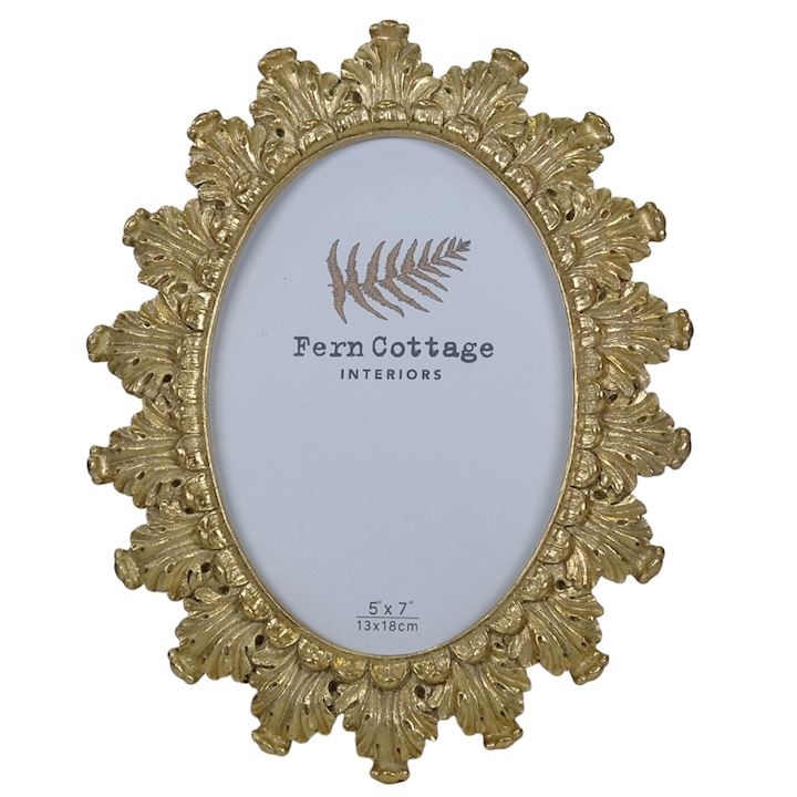 OVAL FEATHERED GOLD FRAME 5x7