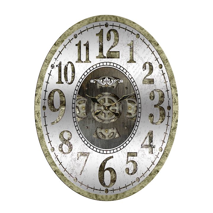 ROUND MIRRORED WALL CLOCK WITH MOVEMENTS 46x61cm