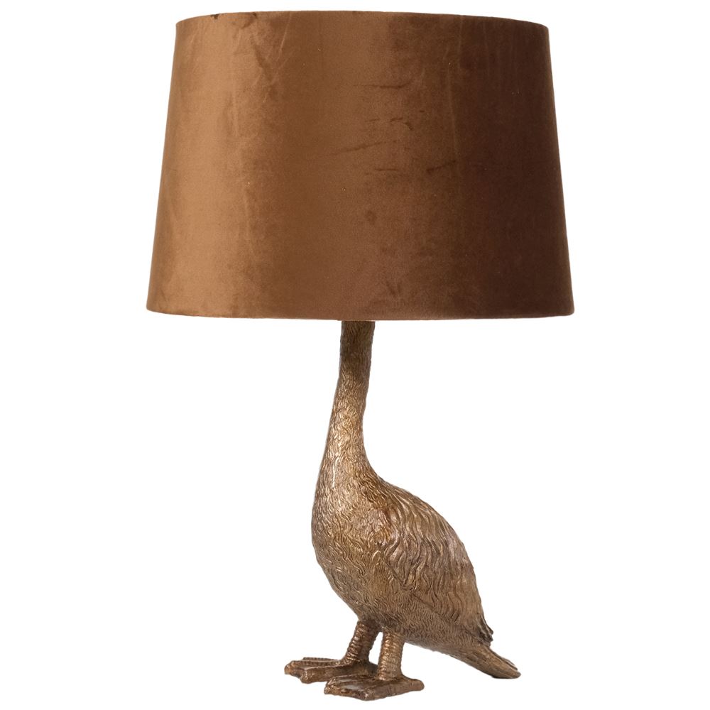 GOLD DUCK TABLE LAMP WITH BISCUIT SHADE 58cm
