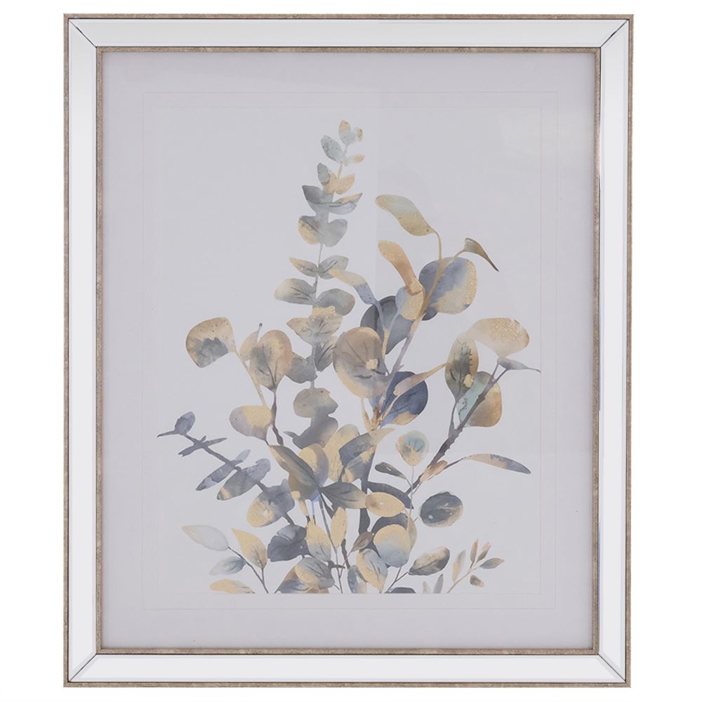 WILD FLOWER WITH GOLD LEAF IN MIRRORED FRAME 56x66cm