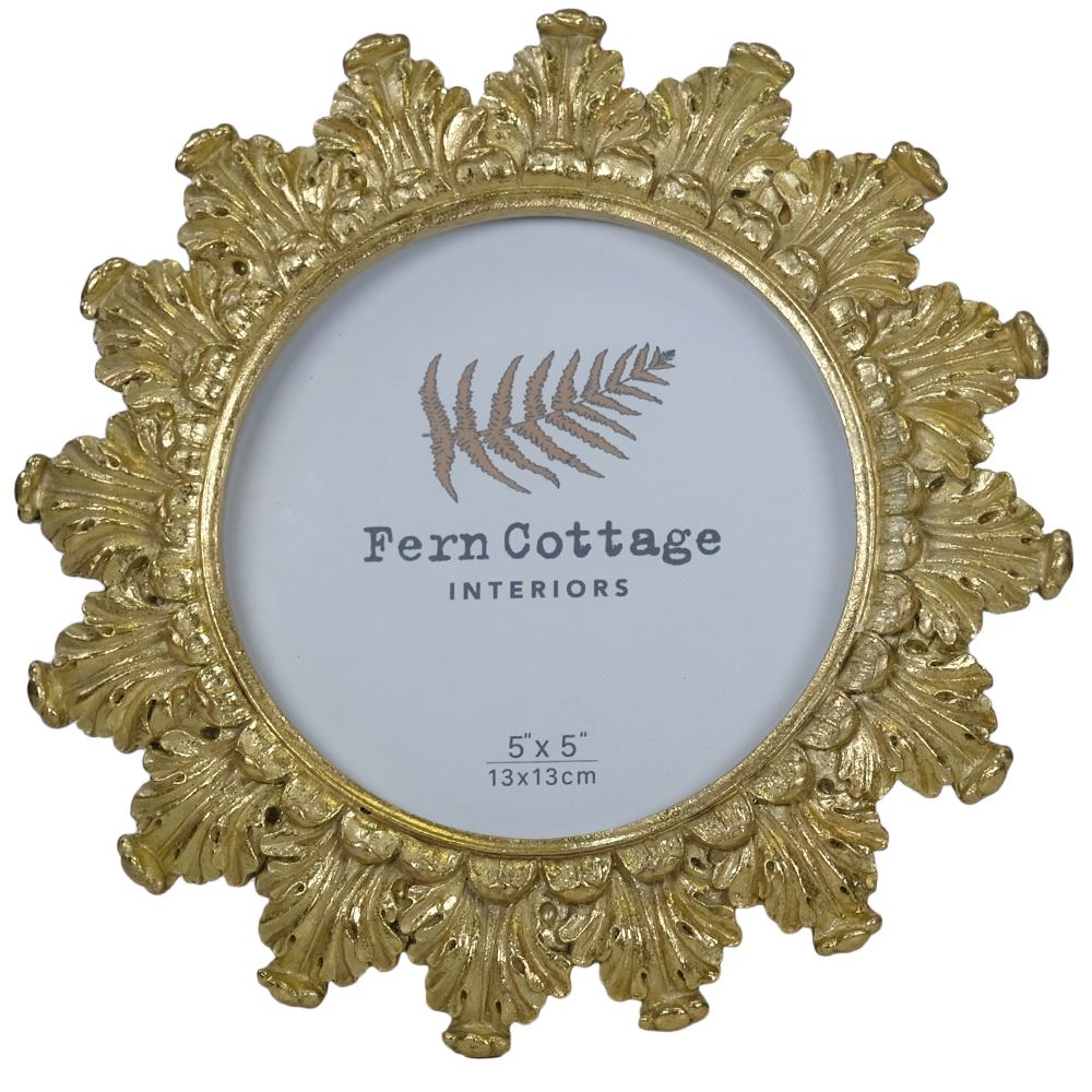 ROUND FEATHERED GOLD FRAME 5x5
