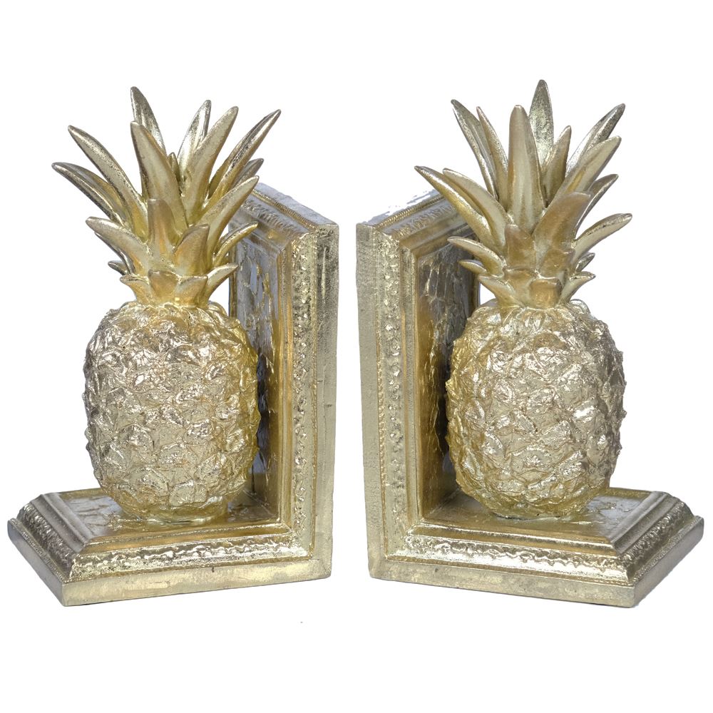 GOLD PINEAPPLE BOOKENDS 12x11x21cm