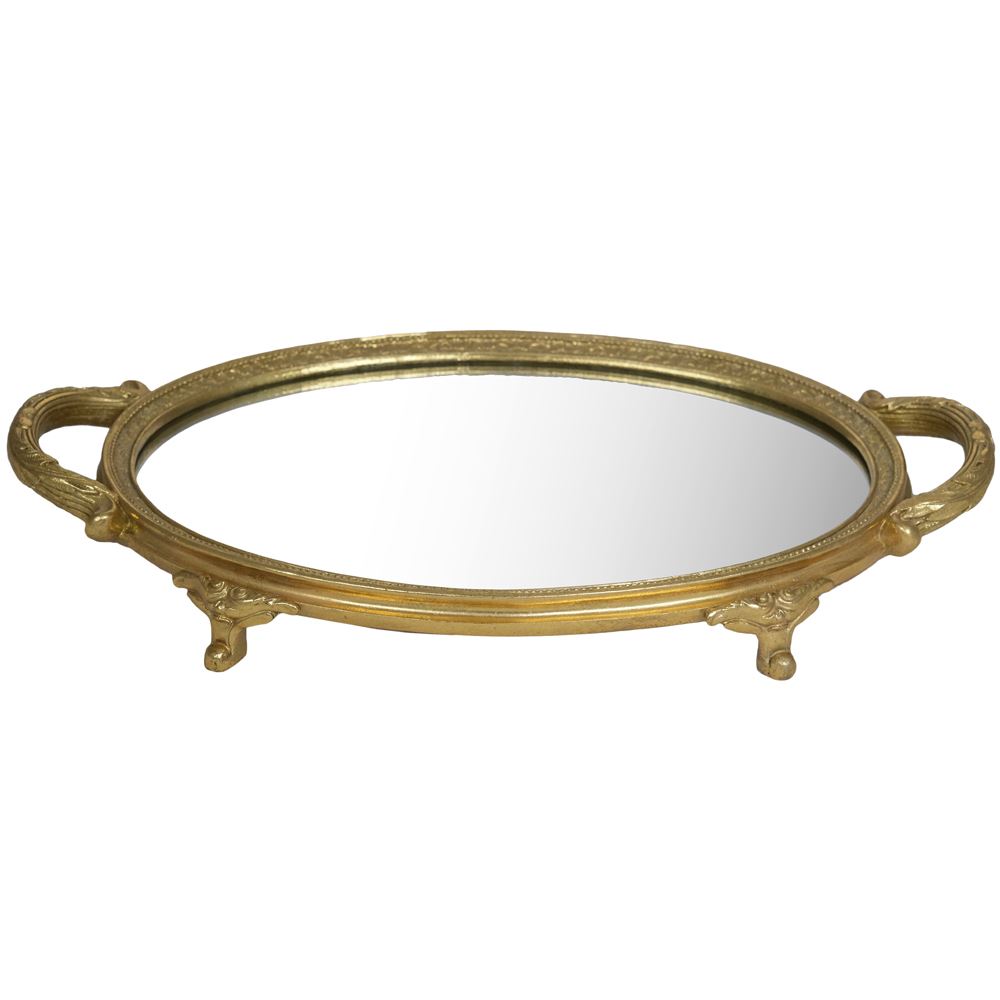 GOLD OVAL MIRRORED SERVING TRAY 36x20cm