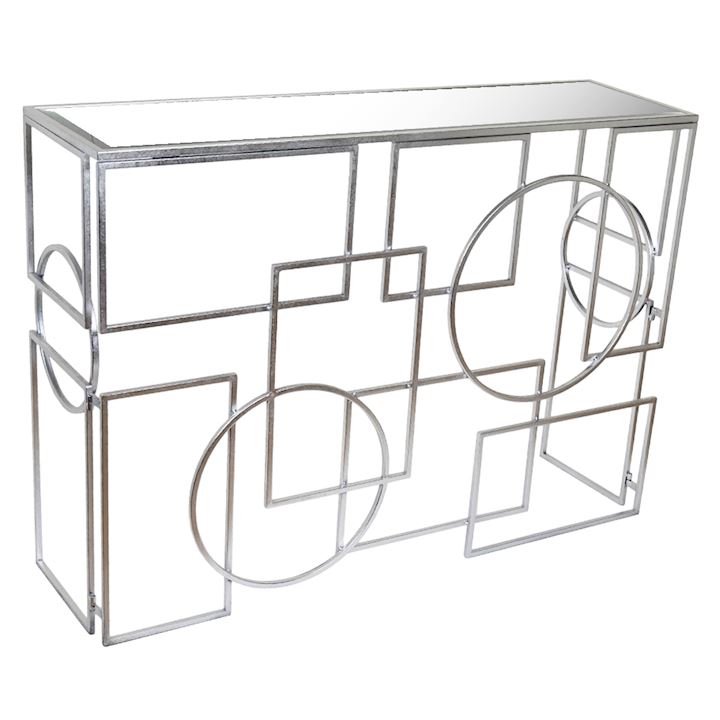 SILVER CONSOLE WITH CIRCLES AND SQUARES 110x31x79cm