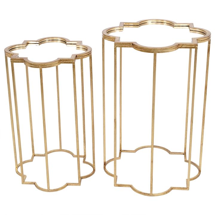 SET OF 2 GOLD MIRROR TOP TABLES 56x56x62cm