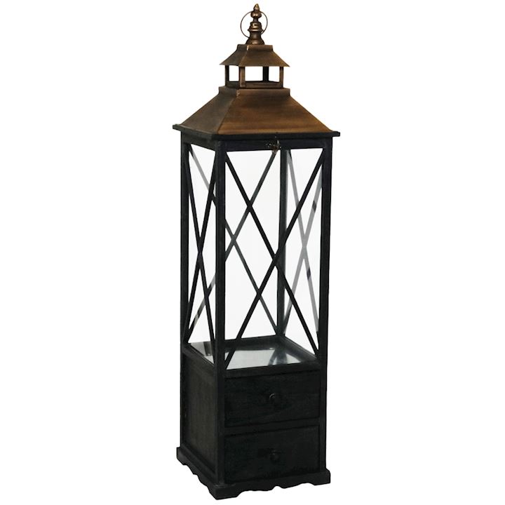 PROMOTION - A/Q BLACK WOODEN LANTERN 32x32x116cm