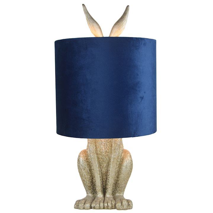 SILVER HARE TABLE LAMP WITH NAVY VELVET SHADE 25x25x50cm