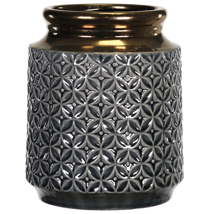 SMALL GREY VASE WITH BRONZE 17x20cm