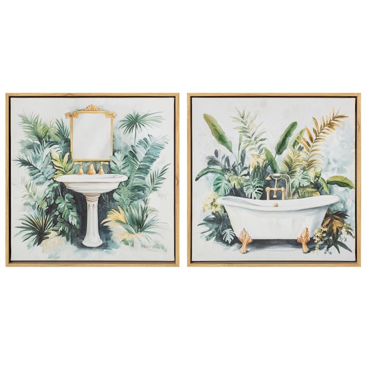 SET OF 2 FRAMED BATHROOM PICTURES 30x30cm