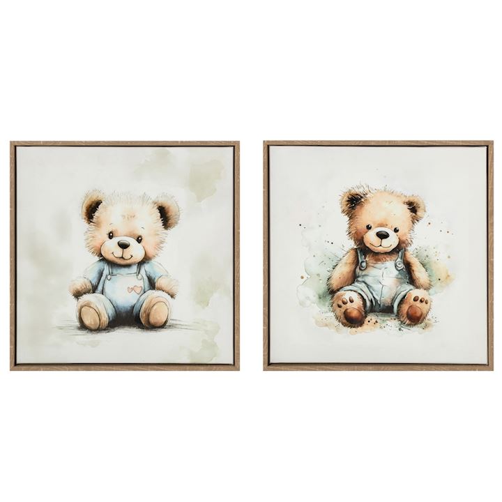 SET OF 2 FRAMED TEDDY PICTURES 30x30cm
