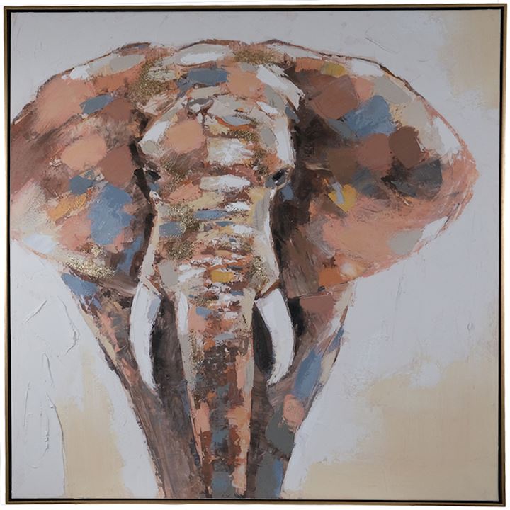 FRAMED ELEPHANT ART 90x90cm
