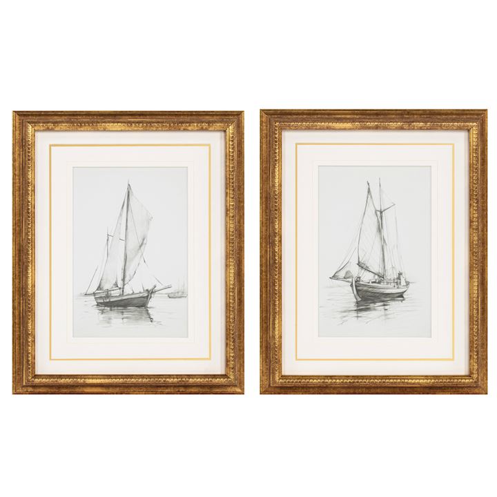 SET OF 2 FRAMED BOATS 40x50cm