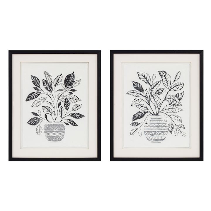 SET OF 2 FRAMED HANDPAINTED ART WITH GLASS 50x60cm