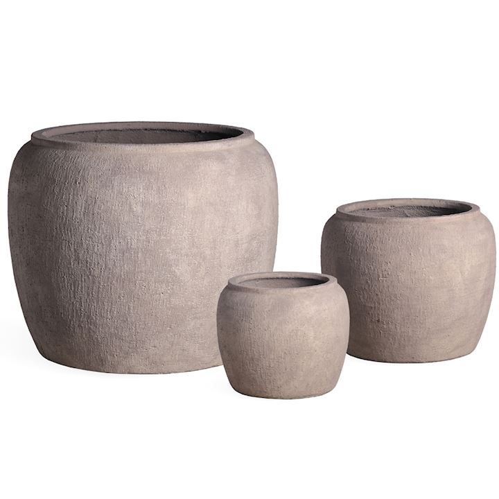 SET OF 3 CHOCOLATE BROWN DRUM PLANTERS 76x60cm/51x42cm/34x28cm