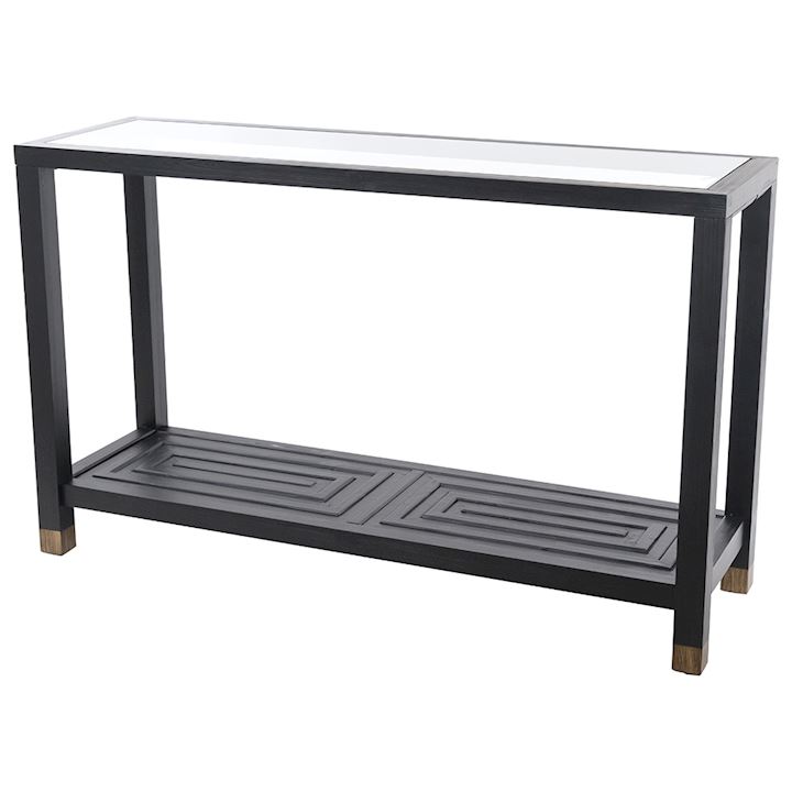 BLACK GLASS TOP CONSOLE TABLE 130x40x81cm