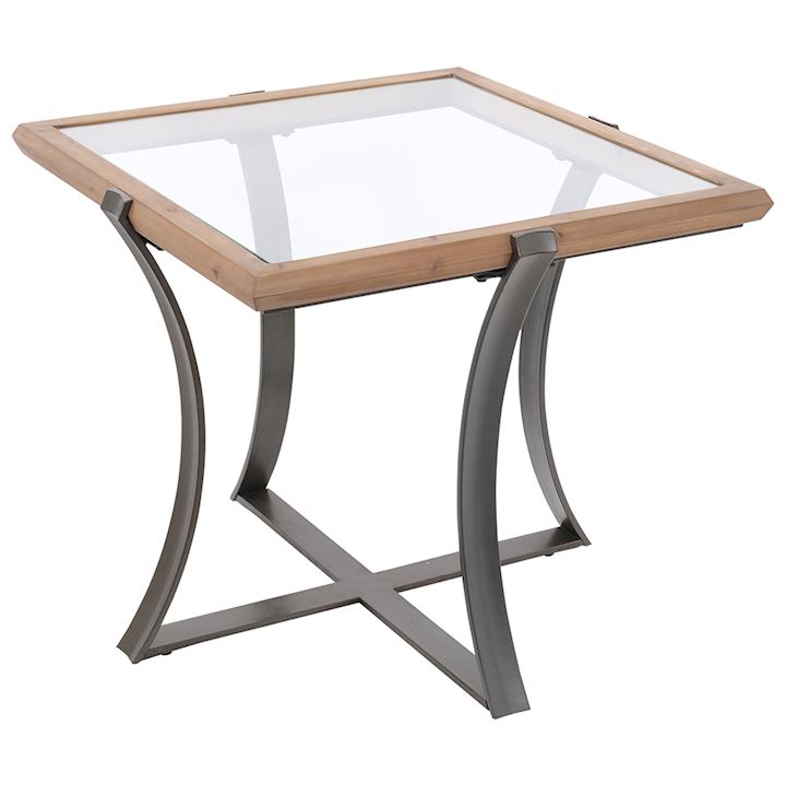 SQUARE WOOD & GLASS SIDE TABLE 68x68x61cm