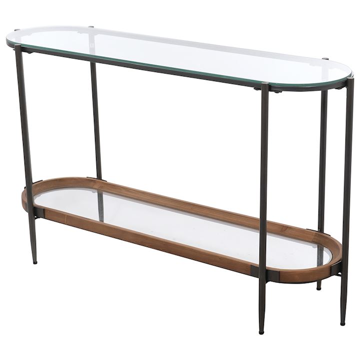 CURVED WOOD & GLASS CONSOLE TABLE 136x40x81cm
