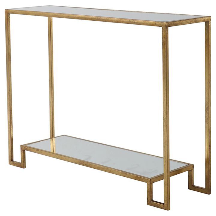 GOLD CONSOLE TABLE WITH SHELF 100x28x75cm