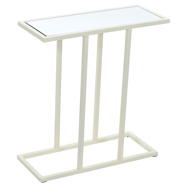 CREAM SOFA TABLE WITH MIRRORED GLASS 51x21x56cm