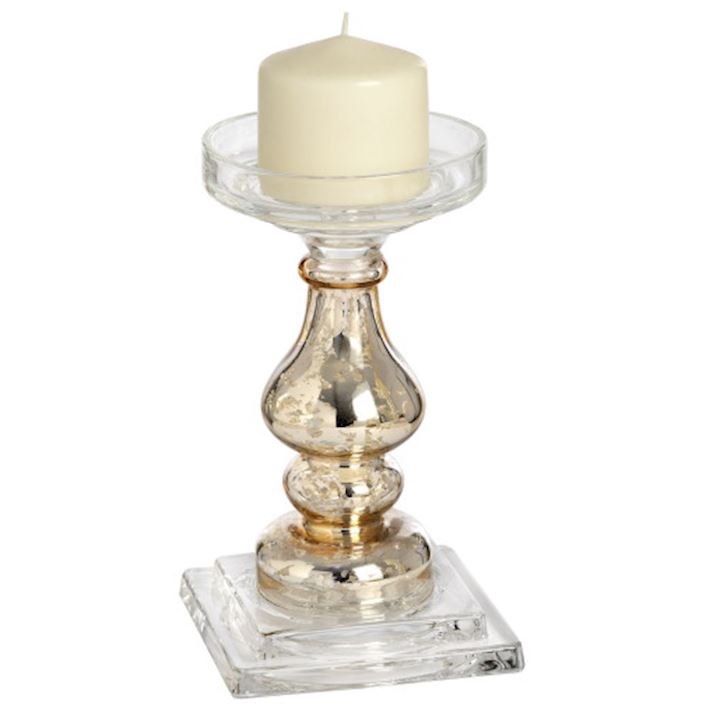 GOLD GLASS CANDLE HOLDER 23cm