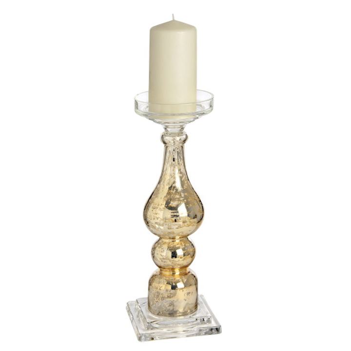TALL GOLD GLASS CANDLE HOLDER 36cm