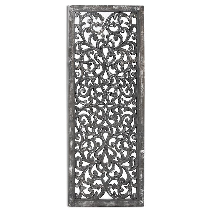 GREY WITH SILVER FOIL WOODEN CARVED PANEL W/ MIRROR 60x152cm