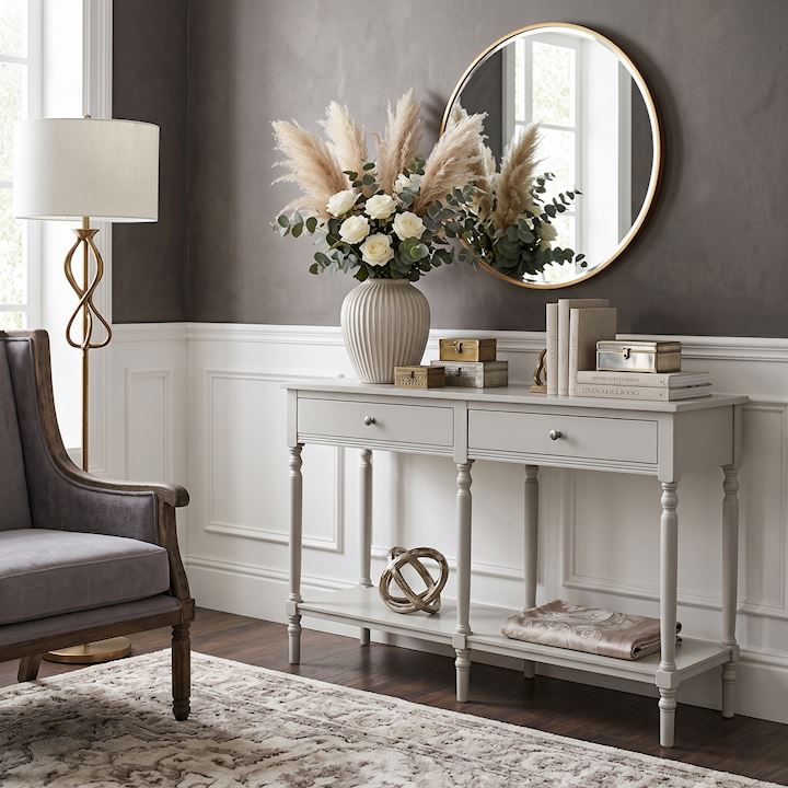 *ANTIQUE PEARL LARGE 2 DRAWER CONSOLE 120x40x81cm